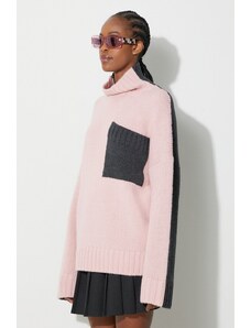 Vuneni pulover JW Anderson za žene, boja: ružičasta, s poludolčevitom, KW1004.YN0144