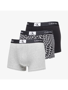 Calvin Klein 96 Cotton Trunk 3-Pack Black/ Grey Heather/ Warped Logo Print Black