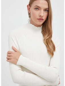 Pulover HUGO za žene, boja: bijela, lagani, s poludolčevitom
