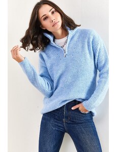 Bianco Lucci ženski dolčevita s patentnim zatvaračem predimenzionirani džemper od pletenina