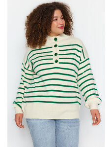 Trendyol krivulja zelena prugasta pletenina džemper