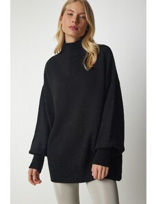 Happiness İstanbul Women's Black High Neck Oversize Basic Knitwear Sweater