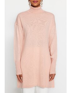 Trendyol Pink Pearl detaljan džemper od dolčevite pletenine