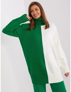 Fashionhunters Green and ecru long turtleneck sweater