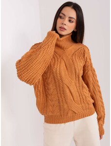 Fashionhunters Light brown women's oversize sweater with cables