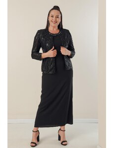 By Saygı Fleece jakna s polumjesecom rukava obložena krep haljina plus veličina dvodijelnog odijela