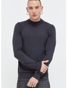 Vuneni pulover HUGO za muškarce, boja: siva, lagani