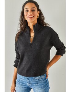 Olalook ženski crni džemper za dijeljenje ovratnika s patentnim zatvaračem