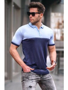 Madmext Navy Blue Zippered Polo Neck Knitwear Men's T-Shirt 5731