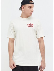 Pamučna majica Vans za muškarce, boja: bež, s tiskom