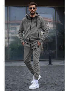Madmext Anthracite Printed Tracksuit, Hoodie 5906