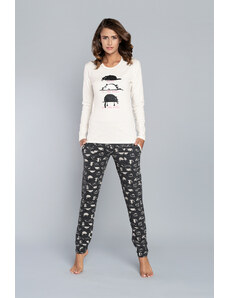 Italian Fashion Pyjamas Dima long sleeves, long pants - ecru print/dark melange