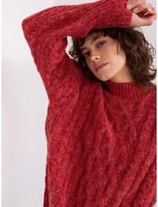 Fashionhunters Red sweater with cables and cuffs