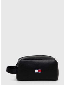 Kožna kozmetička torbica Tommy Jeans boja: crna