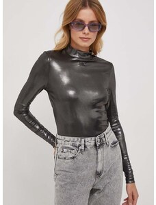Majica dugih rukava Calvin Klein Jeans za žene, boja: srebrna, s poludolčevitom