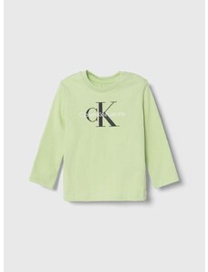Dječja majica dugih rukava Calvin Klein Jeans boja: zelena, s tiskom