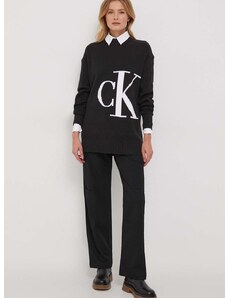 Pamučni pulover Calvin Klein Jeans boja: crna, s poludolčevitom