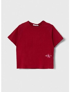 Dječja pamučna majica kratkih rukava Calvin Klein Jeans boja: bordo