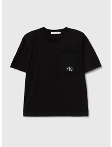 Dječja pamučna majica kratkih rukava Calvin Klein Jeans boja: crna, s aplikacijom