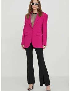 Sako s primjesom vune Moschino Jeans boja: ružičasta, jednoredno zakopčavanje, bez uzorka