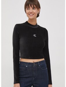 Majica dugih rukava Calvin Klein Jeans za žene, boja: crna, s poludolčevitom