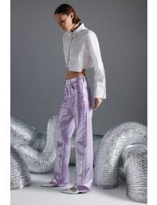 Trendyol Lilac Sjajni metalni print traperice širokih nogavica visokog struka