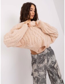 Fashionhunters Light beige sweater with loose-fitting cables