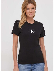 Pamučna majica Calvin Klein Jeans za žene, boja: crna