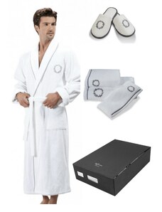SOFT COTTON Muški kupaonski ogrtač SEHZADE u poklon paketu + ručnik + papuče