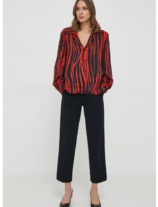 Košulja Sisley za žene, boja: crvena, relaxed, s klasičnim ovratnikom