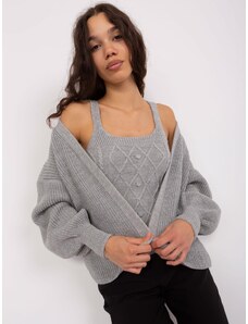 Fashionhunters Gray knitted set with wool