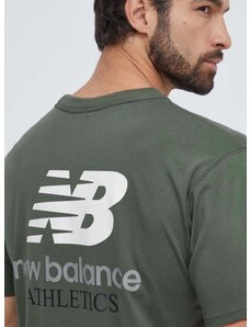Pamučna majica New Balance za muškarce, boja: zelena, s tiskom