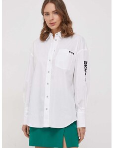Pamučna košulja Dkny za žene, boja: bijela, relaxed, s klasičnim ovratnikom