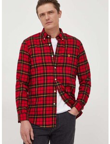 Pamučna košulja Polo Ralph Lauren za muškarce, boja: crvena, regular, s button-down ovratnikom