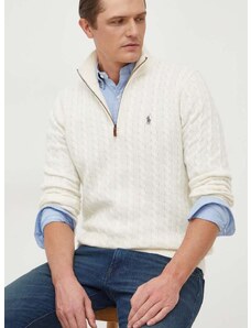 Vuneni pulover Polo Ralph Lauren za muškarce, boja: bež, lagani, s poludolčevitom