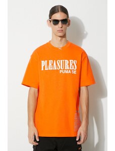 Pamučna majica Puma PUMA x PLEASURES Typo Tee za muškarce, boja: narančasta, s tiskom, 620878