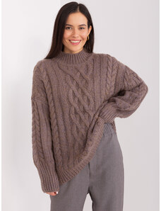 Fashionhunters Brown sweater with cables and cuffs