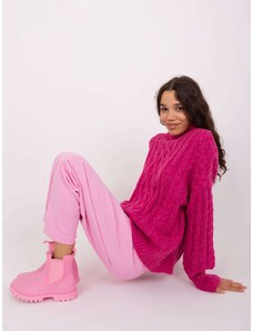 Fashionhunters Fuchsia sweater with cables and cuffs