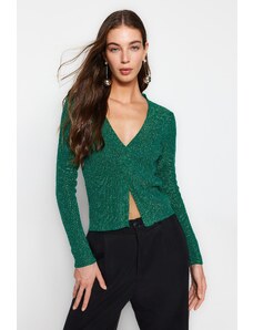 Trendyol Emerald Green mekana tekstura Svjetlucavi prorez detaljan džemper od pletenine