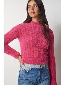 Happiness İstanbul Sreća İstanbul Ženski ružičasti ovratnik Bradata pletenina džemper