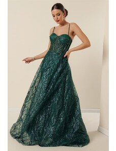 By Saygı Trake za užad s perlama obložene šljokice i svjetlucave donje rublje Duga haljina Smaragd