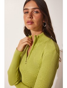 Happiness İstanbul Sreća İstanbul Žensko ulje Zeleni džemper od dolčevite pletenine s patentnim zatvaračem