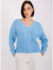 Fashionhunters Light blue women's sweater with cuffs