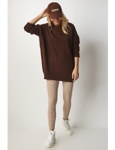 Happiness İstanbul Women's Brown Oversized Knitwear Sweater