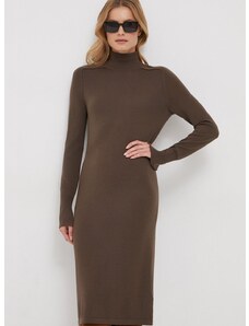 Vunena haljina Calvin Klein boja: smeđa, midi, ravna