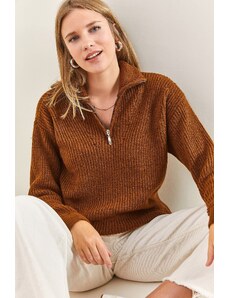 Bianco Lucci ženski dolčevita s patentnim zatvaračem predimenzionirani džemper od pletenina