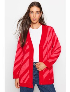 Trendyol crvena životinja prugasti uzorak džemper kardigan