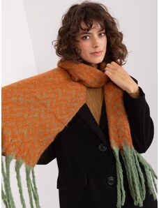 Fashionhunters Green and orange women's scarf with fringe
