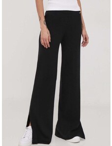 Hlače s primjesom vune Calvin Klein boja: crna, široke, visoki struk