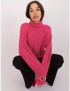 Fashionhunters Dark pink women's sweater with handbags and turtleneck